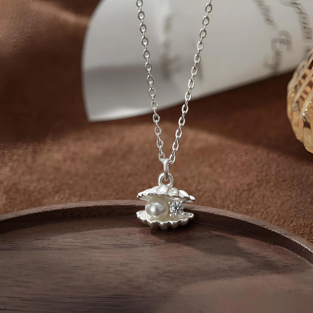 坠链均足银 S999纯银轻奢足银贝壳珠珠项链女吊坠ins风气质锁骨链