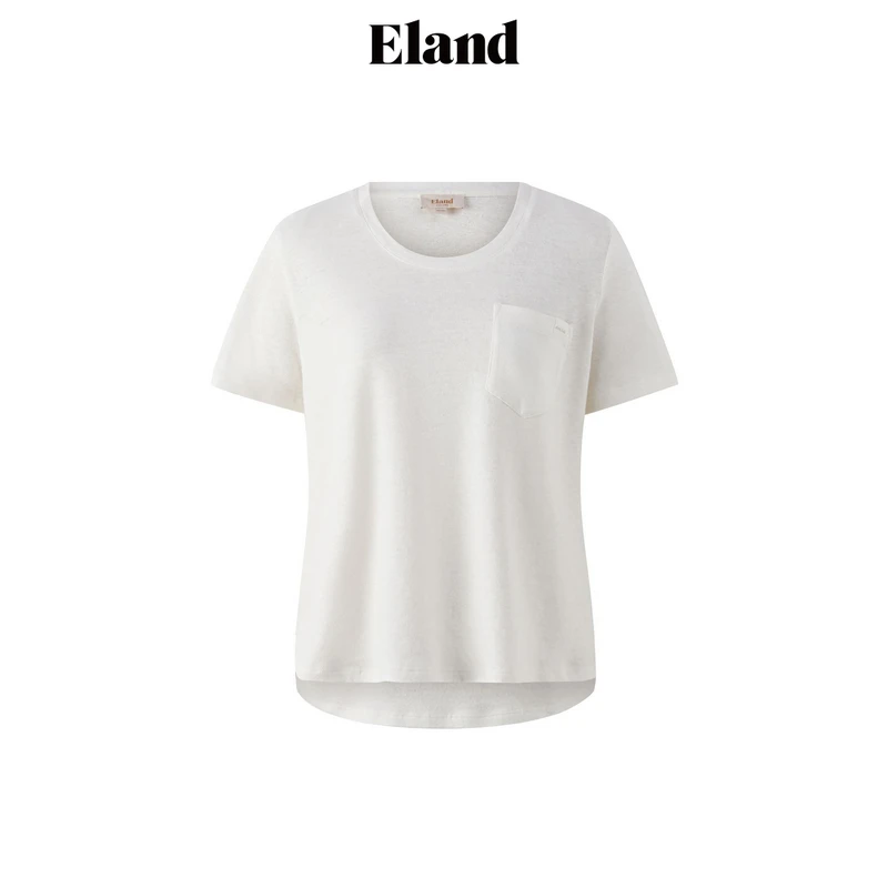 【一秒入夏】Eland衣恋T恤女学院风U领设计棉麻混纺舒适EERAF25B01