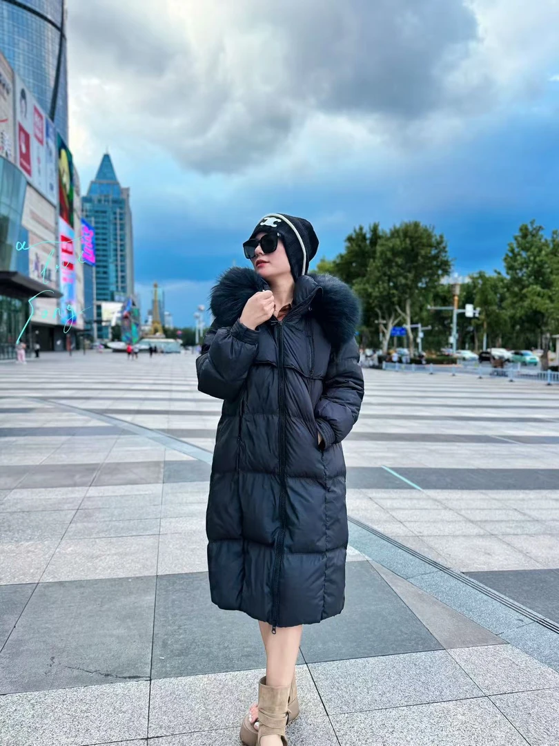 长款过膝大被子大毛真毛领羽绒服外套