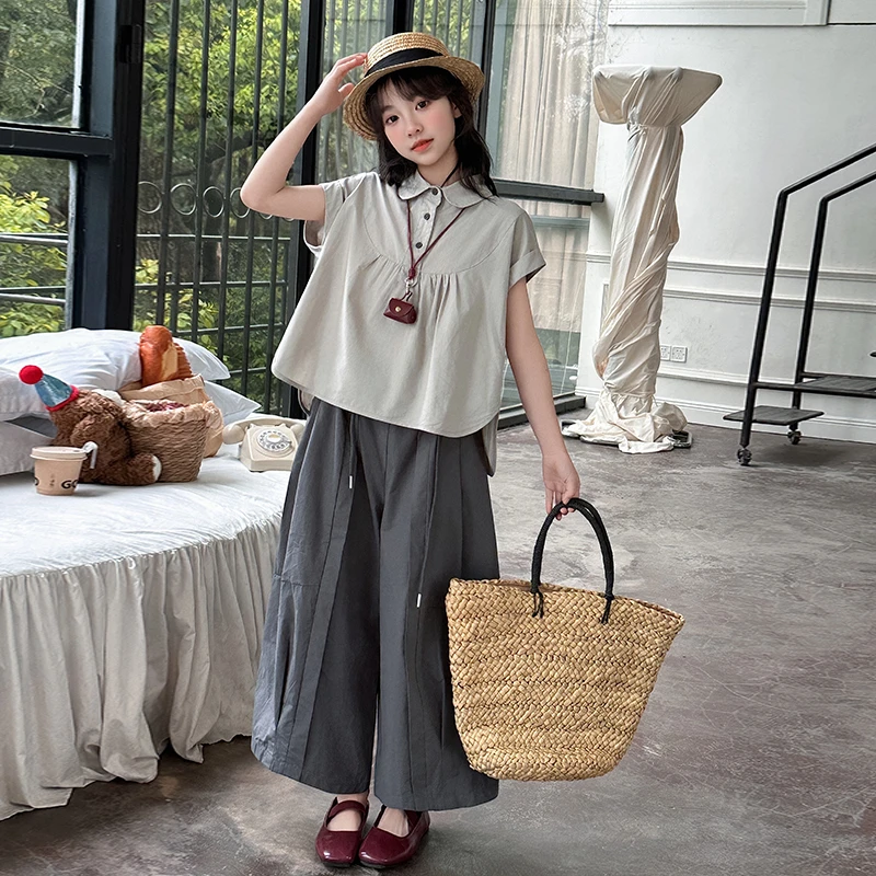 女童裤裙套装夏季2025新款女大童夏天薄款无袖衬衫儿童宽松裙裤