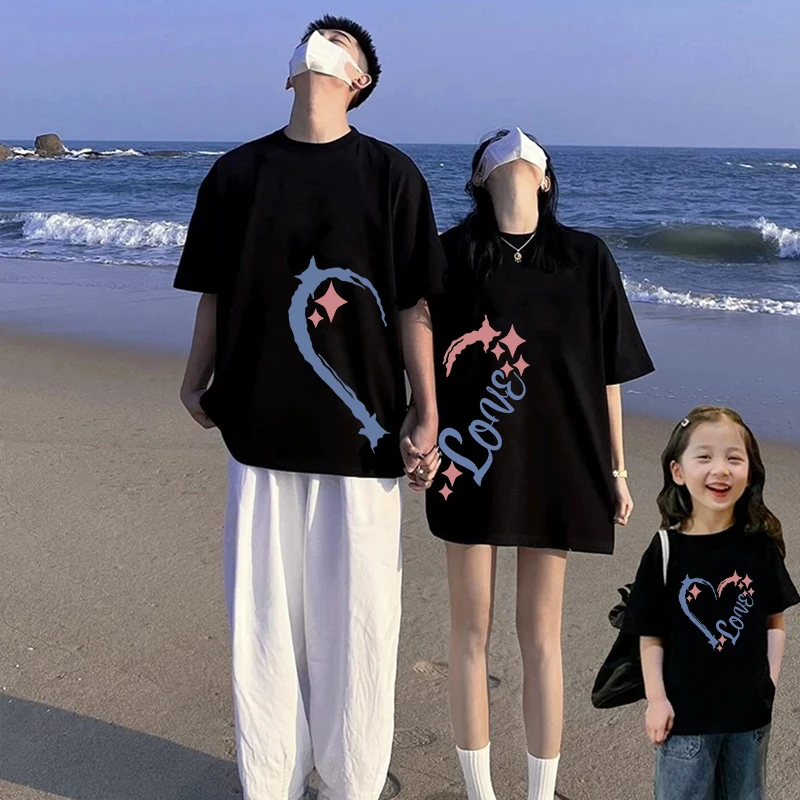 夏季亲子装一家三四口2025欧若风男女儿童半袖短袖纯棉t恤高级感