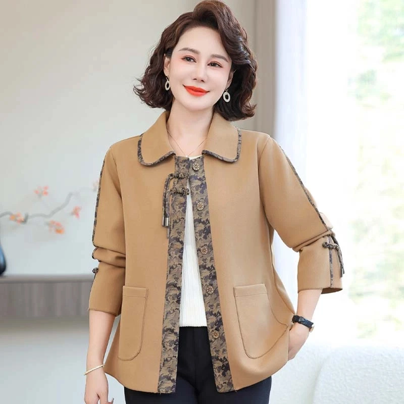 中年妈妈春装新中式国风外套2025新款洋气中老年女装春秋夹克上衣