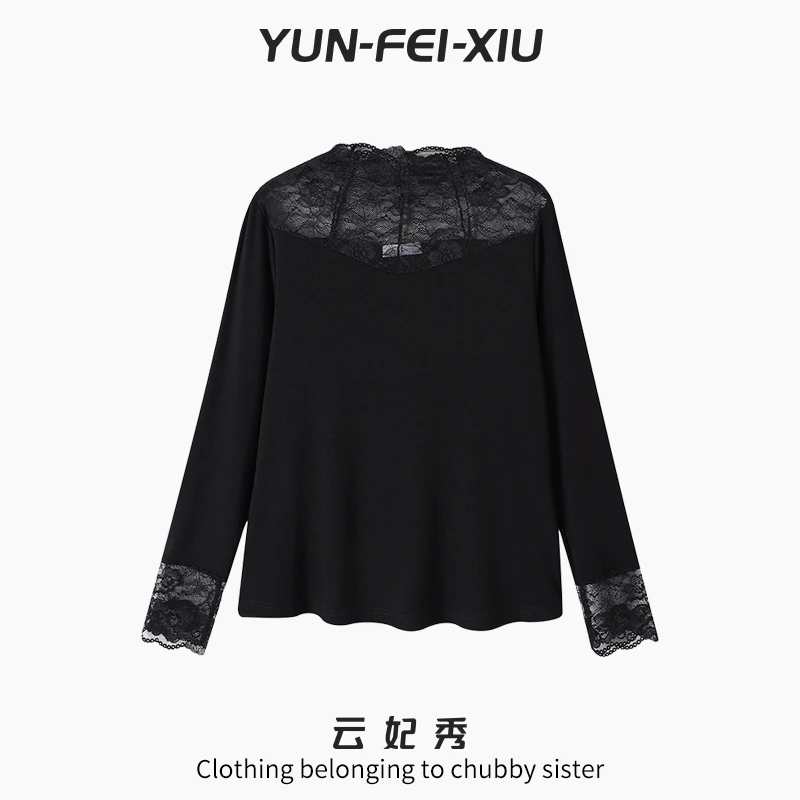 云妃秀大码女装蕾丝衫拼接时尚休闲微胖洋气宽松显瘦拼接冬季9616