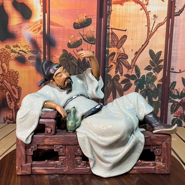 【李白醉酒】手工陶艺石湾公仔艺术摆件·长30宽15高28厘米