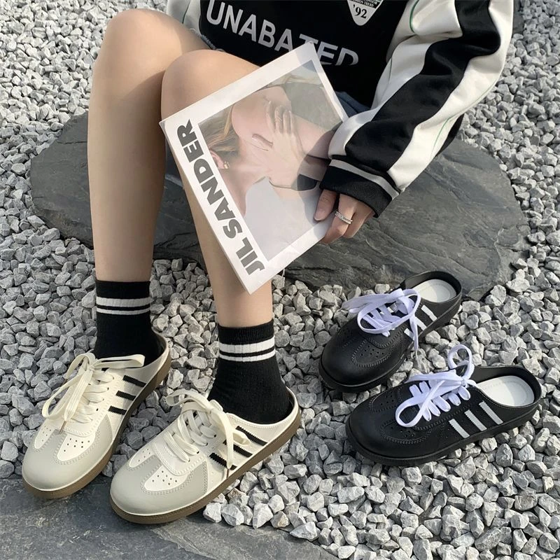 慵懒风复古软底德训鞋半拖百搭一脚蹬拖鞋外穿防滑包头加厚拖鞋m