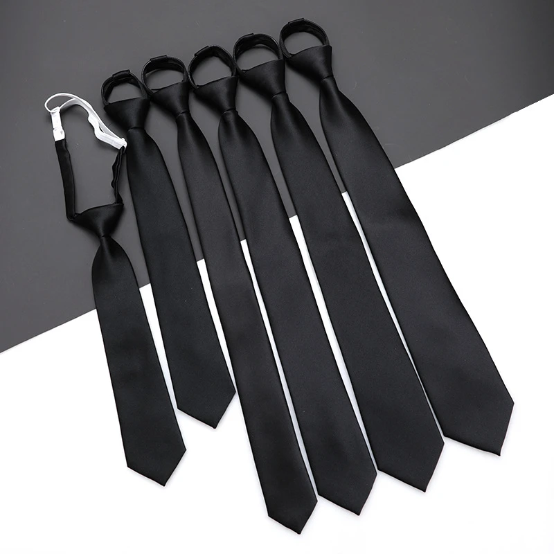 黑色蓝色懒人免打拉链式男女商务正装面试上班新郎结婚韩版窄领带