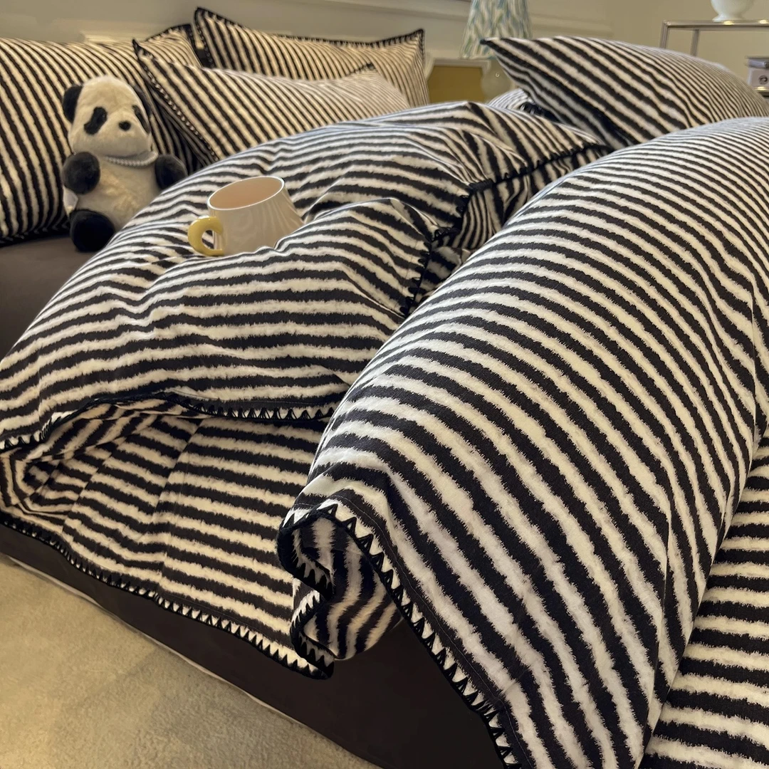 A类纯棉磨毛床上四件套轻奢高级感100全棉床品被套床单床笠三件套