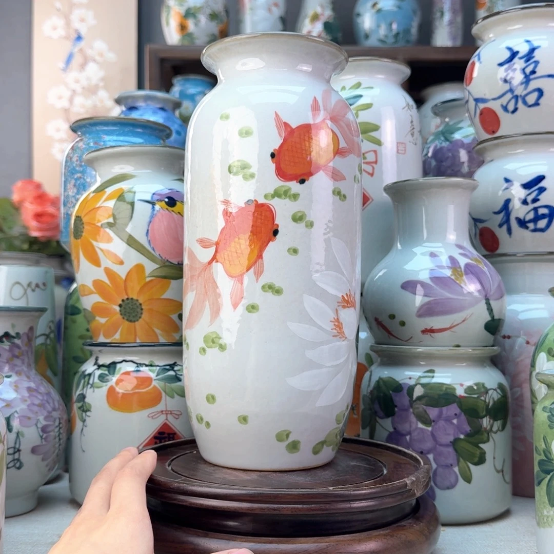 景德镇陶瓷手绘花瓶无孔