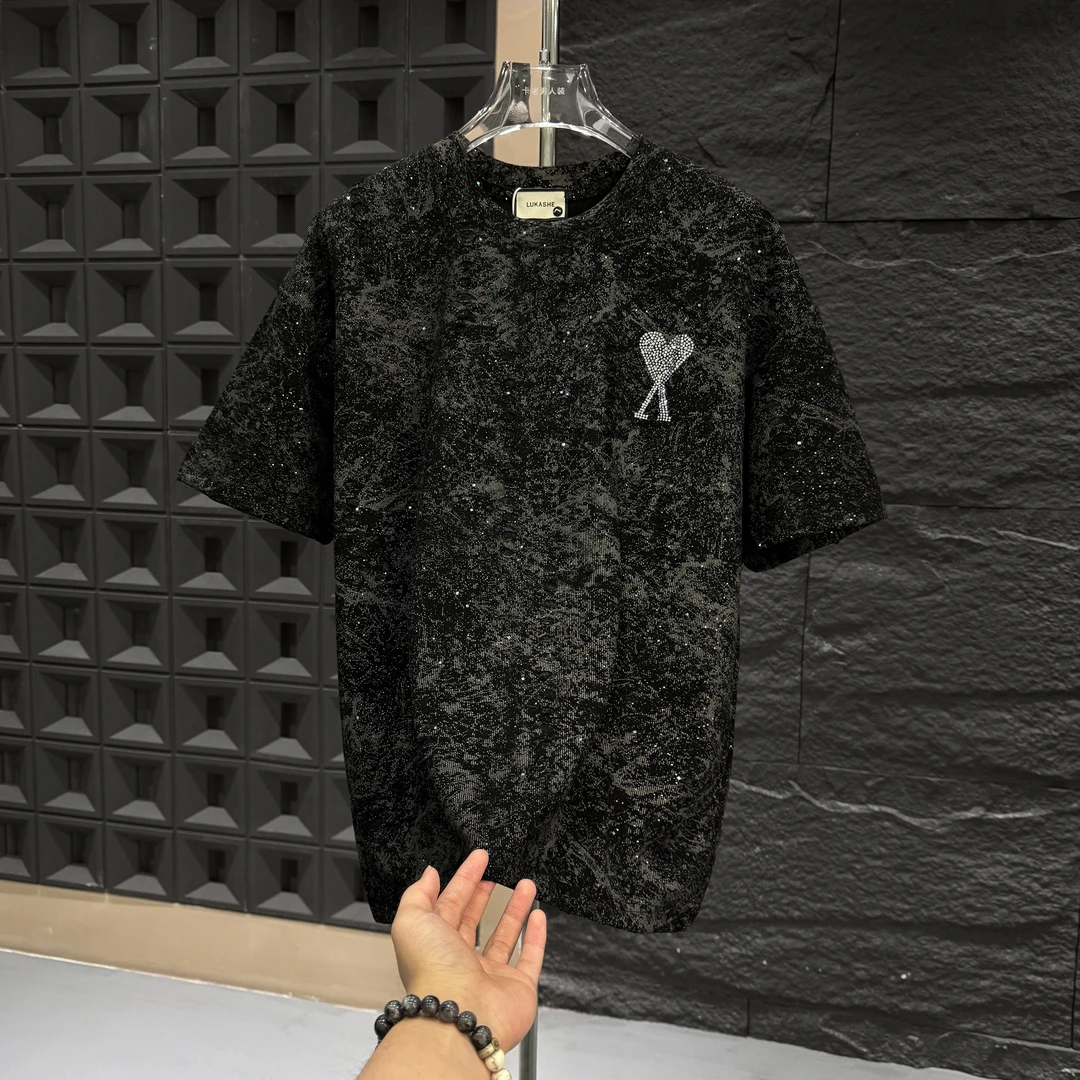 SX-A1603-夏季新款奢潮闪粉黑桃A满天星短袖男女同款圆领t恤