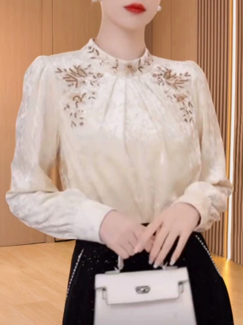 【365】法式别致丝绒上衣长气质袖高级感时尚衬衫女洋气内搭打底衫