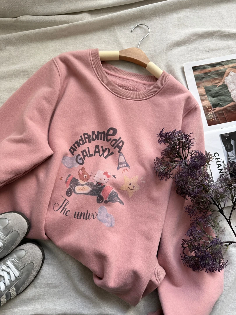 【瘦瘦】飞行员KT-大码圆领印花可爱加厚绒宽松百搭卫衣S02301