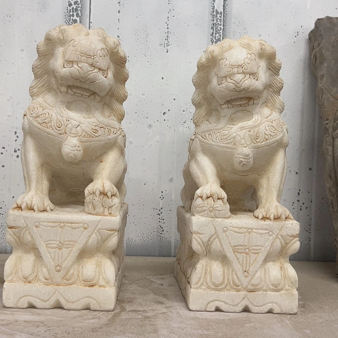 老挝石盒*马一对狮子不包邮