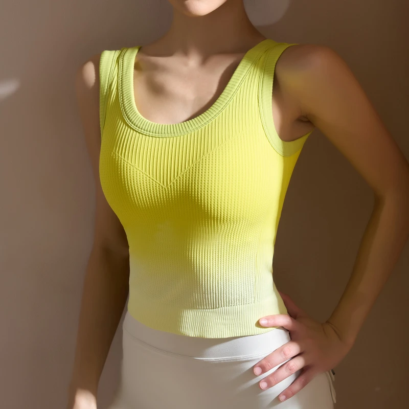 seven polyphylla无缝针织渐变普拉提背心防下垂固定胸垫运动内衣