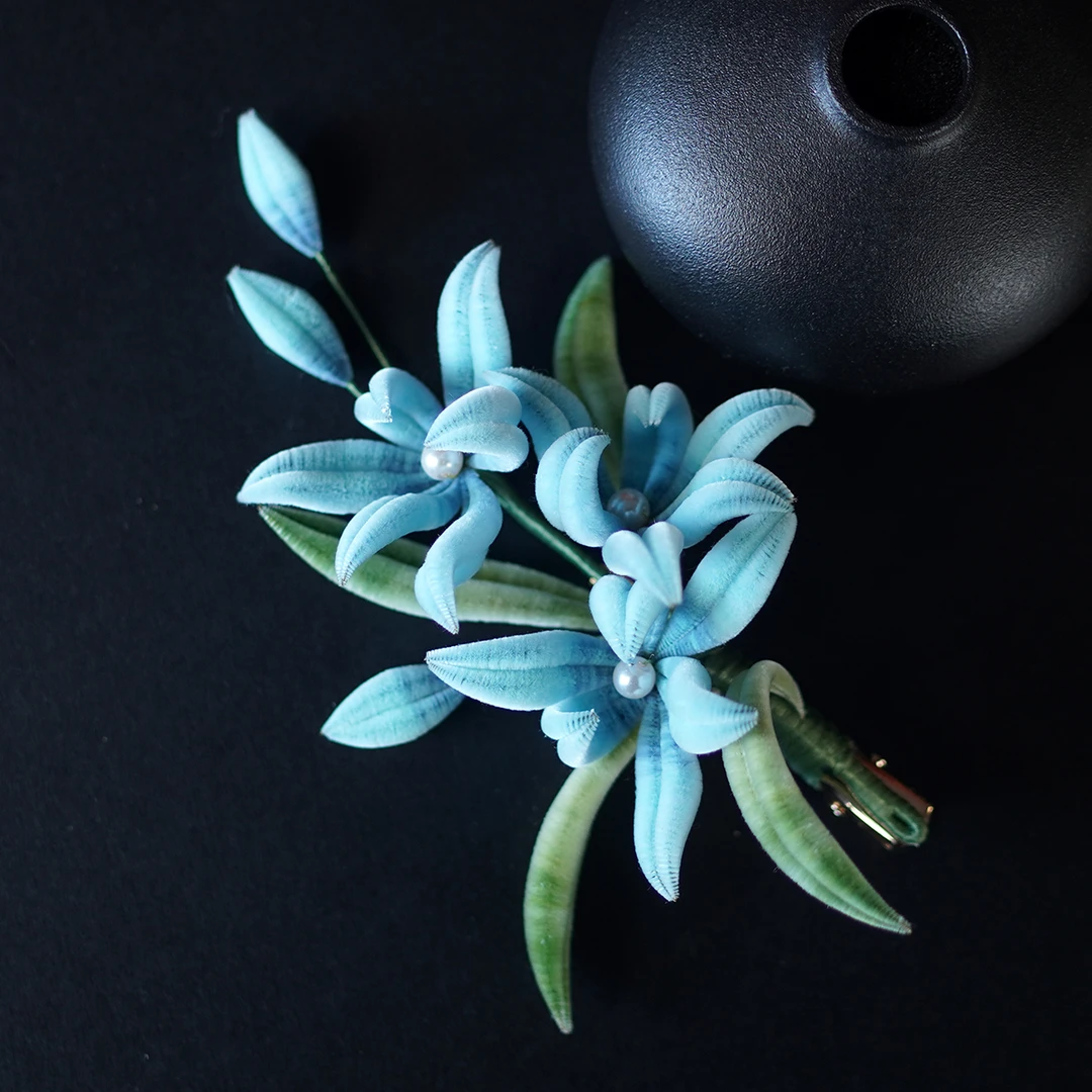 非遗绒花丨清香 纯手工桑蚕丝线细绒花国风新中式发边夹