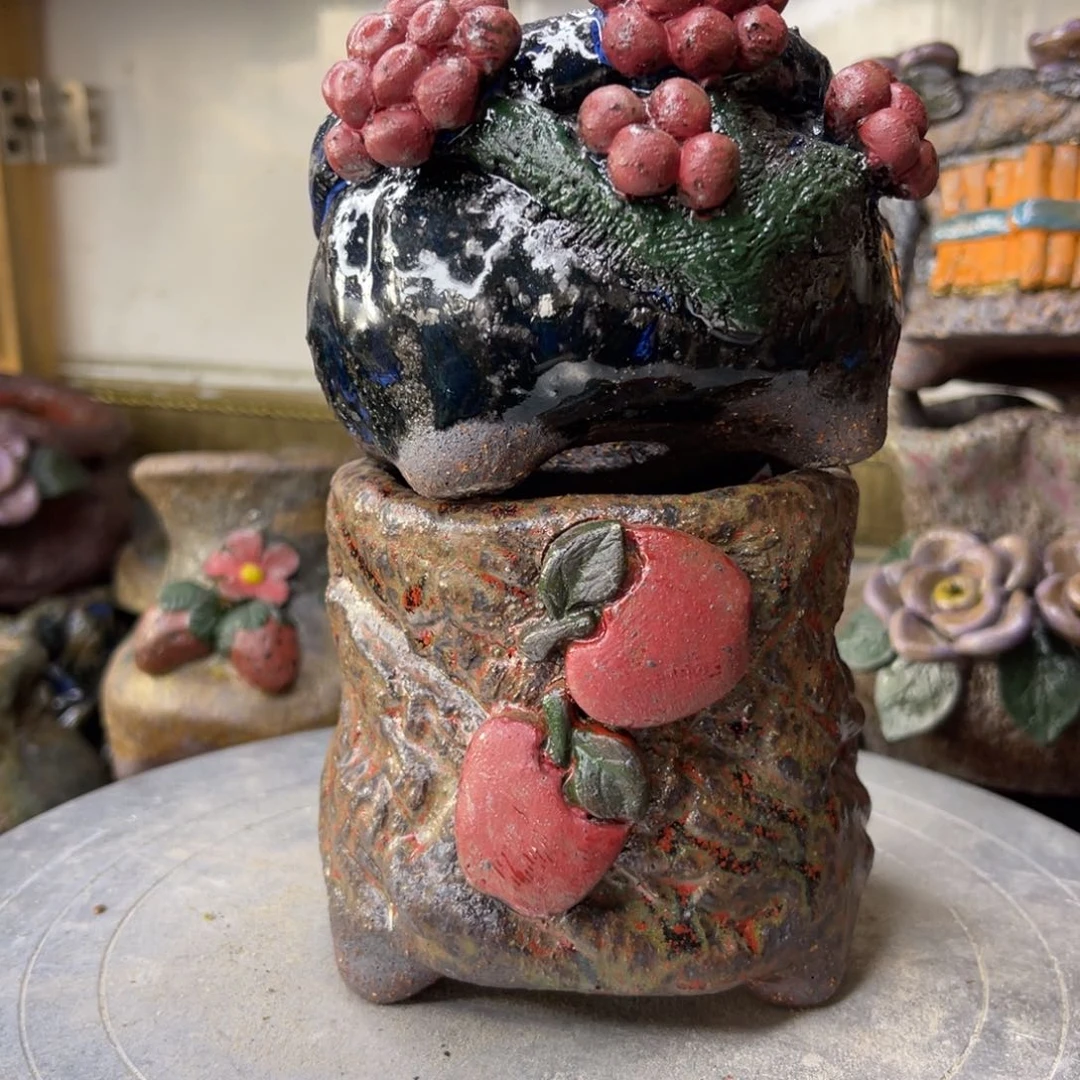 红陶小*儿粗砂陶瓷花盆