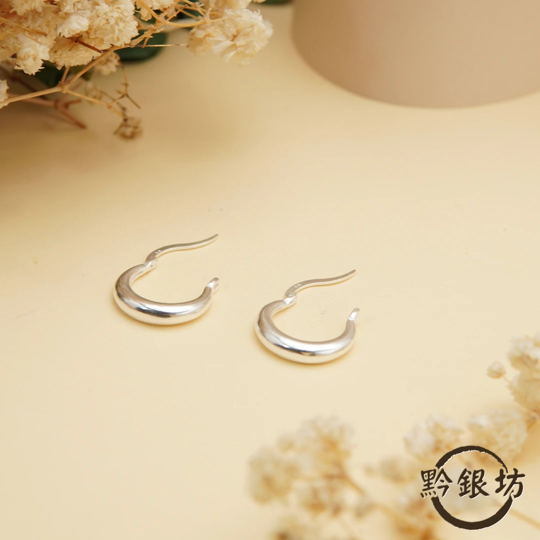 足银耳饰 【黔银坊】纯手工足银 小胖圈耳扣时尚大圆肚耳扣气质百搭
