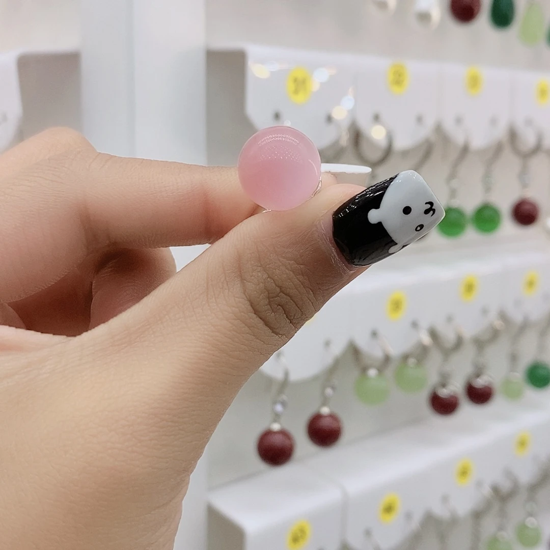 足银十二毫米的耳钉粉色猫眼石