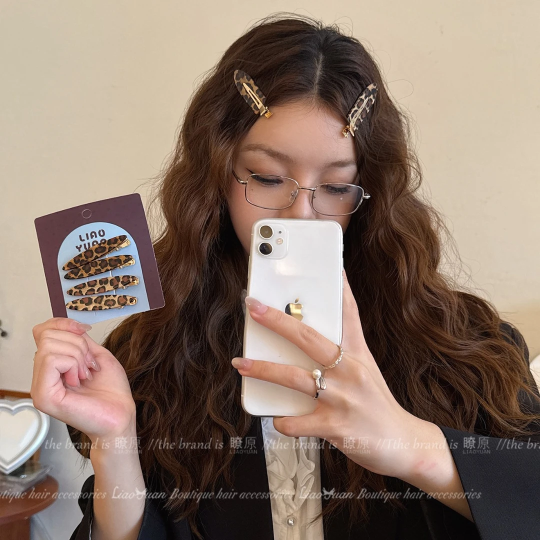豹纹醋酸前额刘海碎发夹女高级感2025新款复古百搭侧边鸭嘴夹发饰
