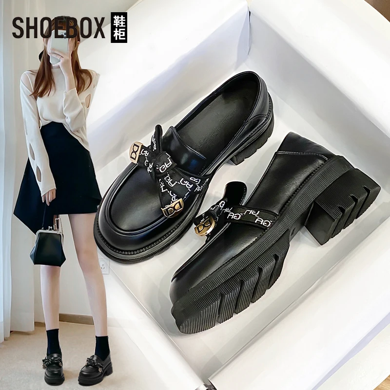 SHOEBOX鞋柜厚底百搭乐福鞋女2025秋季新款一脚蹬通勤浅口单鞋