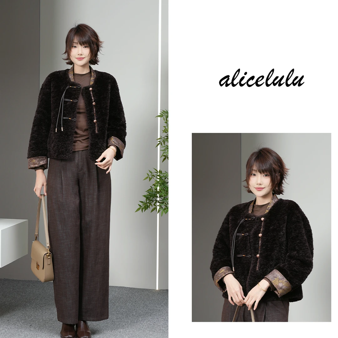 alicelulu‘清贵夫人’新中式国风盘扣精品毛毛外套S2145982Tr