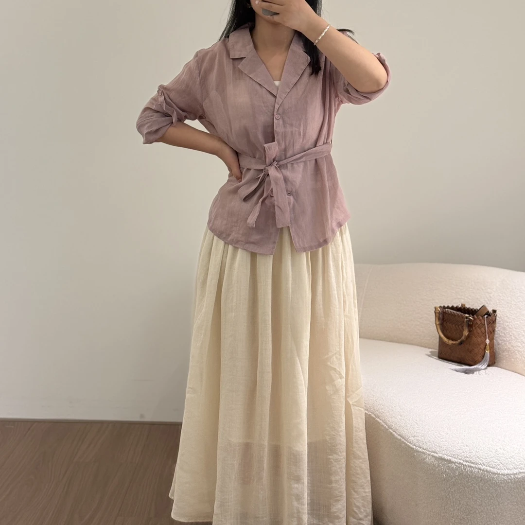 2025年夏季新款系带小众设计百搭气质长袖薄款V领显瘦衬衫上衣