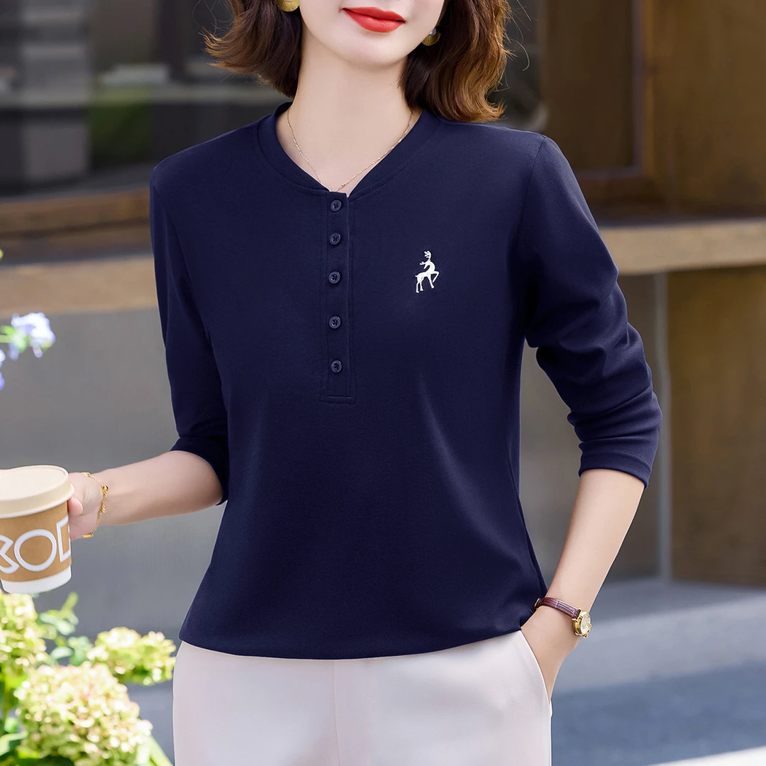 秋季新款妈妈减龄长袖打底衫t恤女2025春秋爆款休闲显瘦百搭上衣