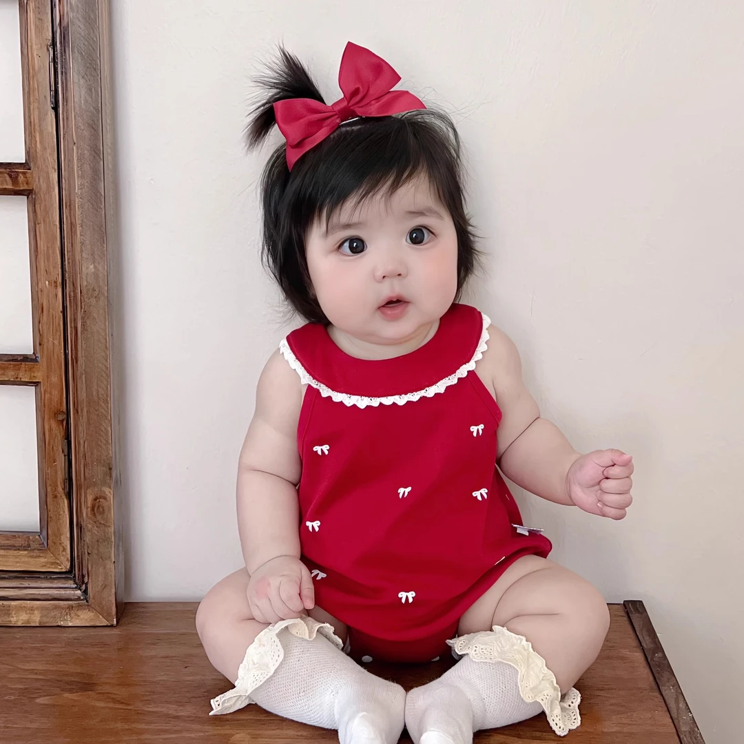 夏季婴儿衣服韩系女童无袖包屁衣背心连体衣小月龄女宝宝周岁礼服