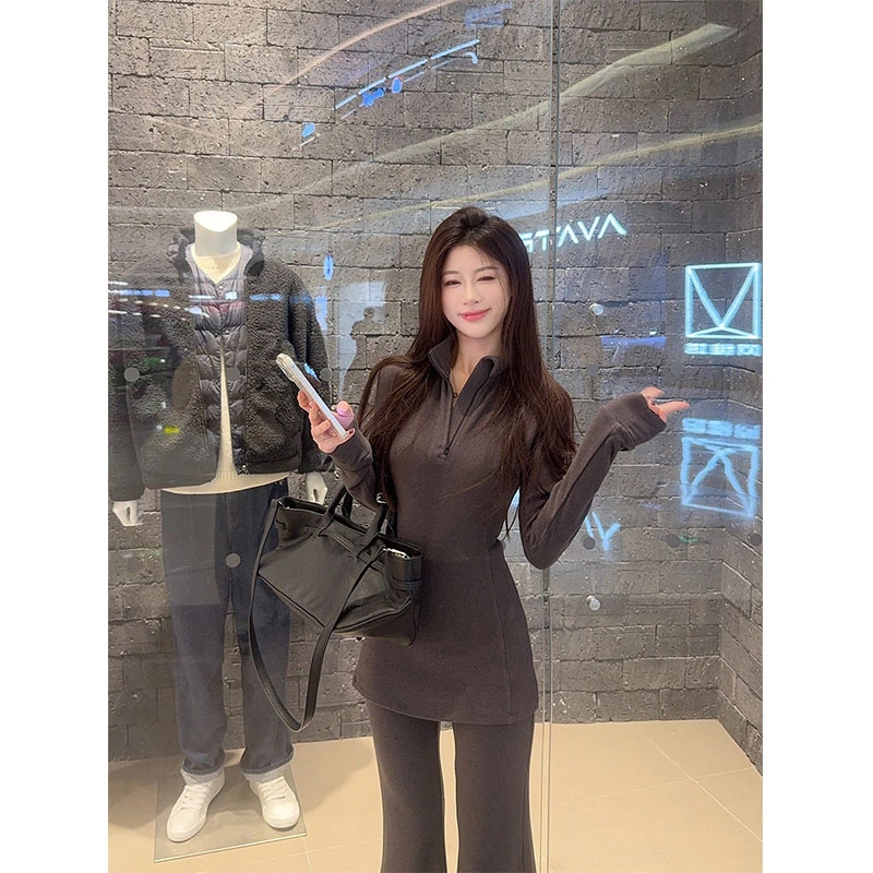 秋季时尚设计感通勤风修身显瘦百搭时尚上衣休闲简约直筒长裤套装