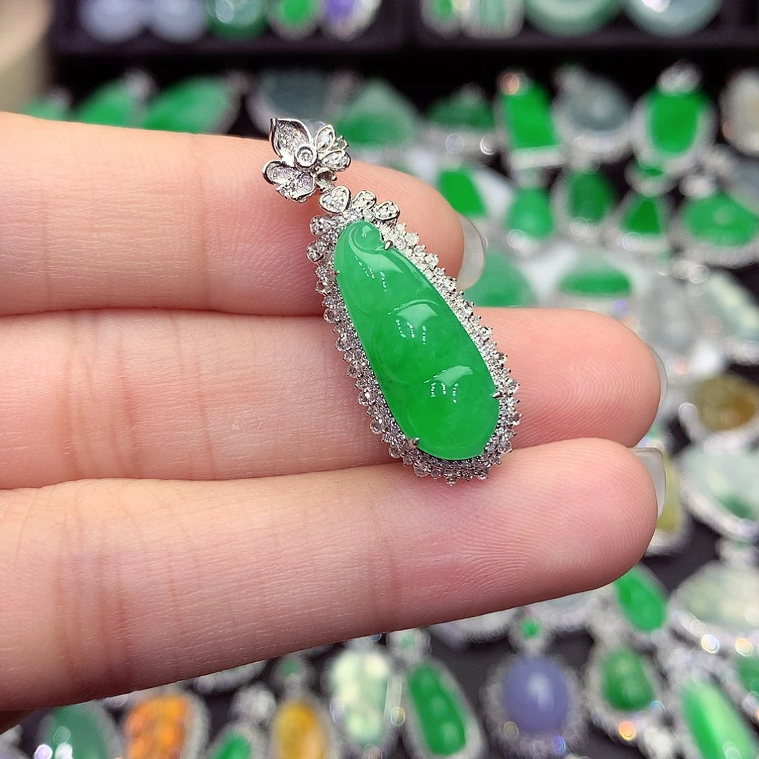 翡翠18K金镶嵌吊坠(不含链)