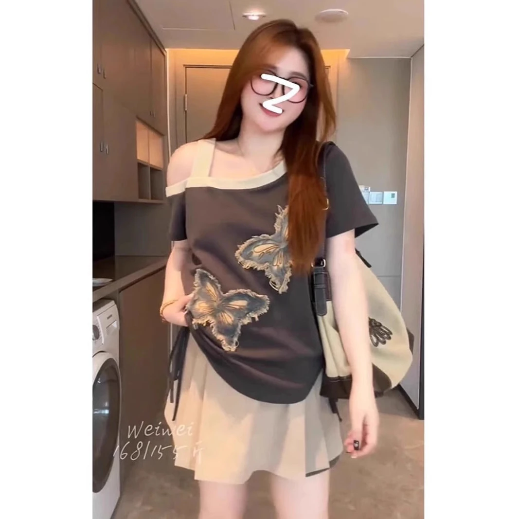 夏季复古时尚中国风显瘦百搭小众设计感女装上衣 大码重工蝴蝶贴