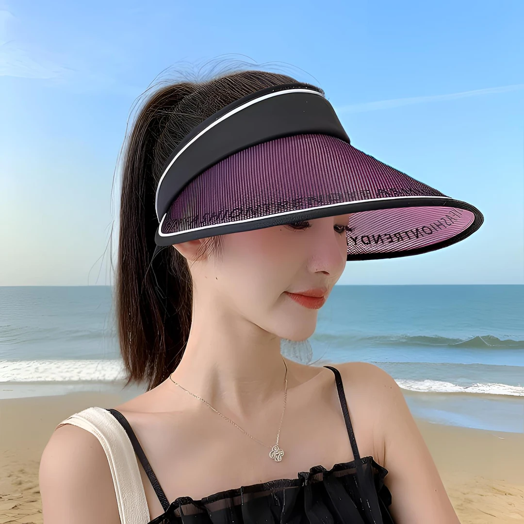 自带腮红空顶帽夏季防紫外线遮阳帽子户外骑车大帽檐遮脸帽子女士