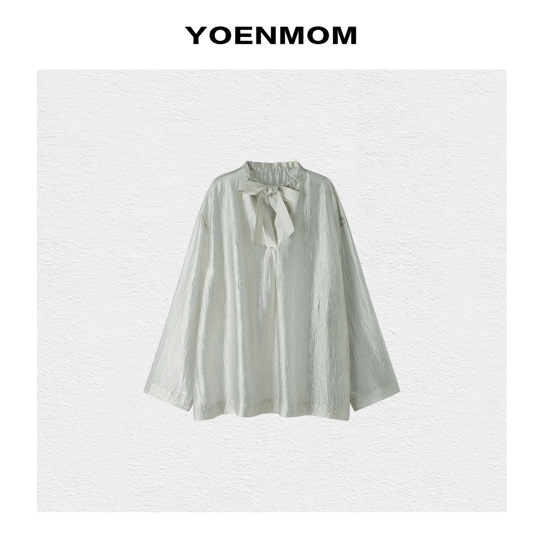 YOENMOM·月光梦·春季新品 醋酸肌理感法式木耳边抽绳轻盈百搭衬衫