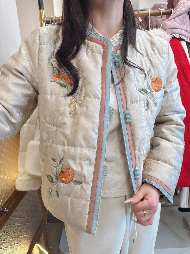 冬季新款棉衣女洋气百搭时尚显瘦复古保暖加厚绣花棉服