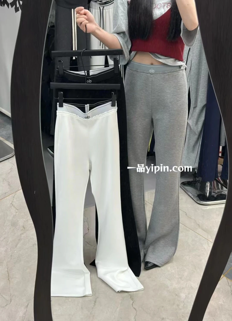 AWY 福（1AWYYC017#）显瘦微喇裤！拼接套头字母微喇休闲裤 6-8