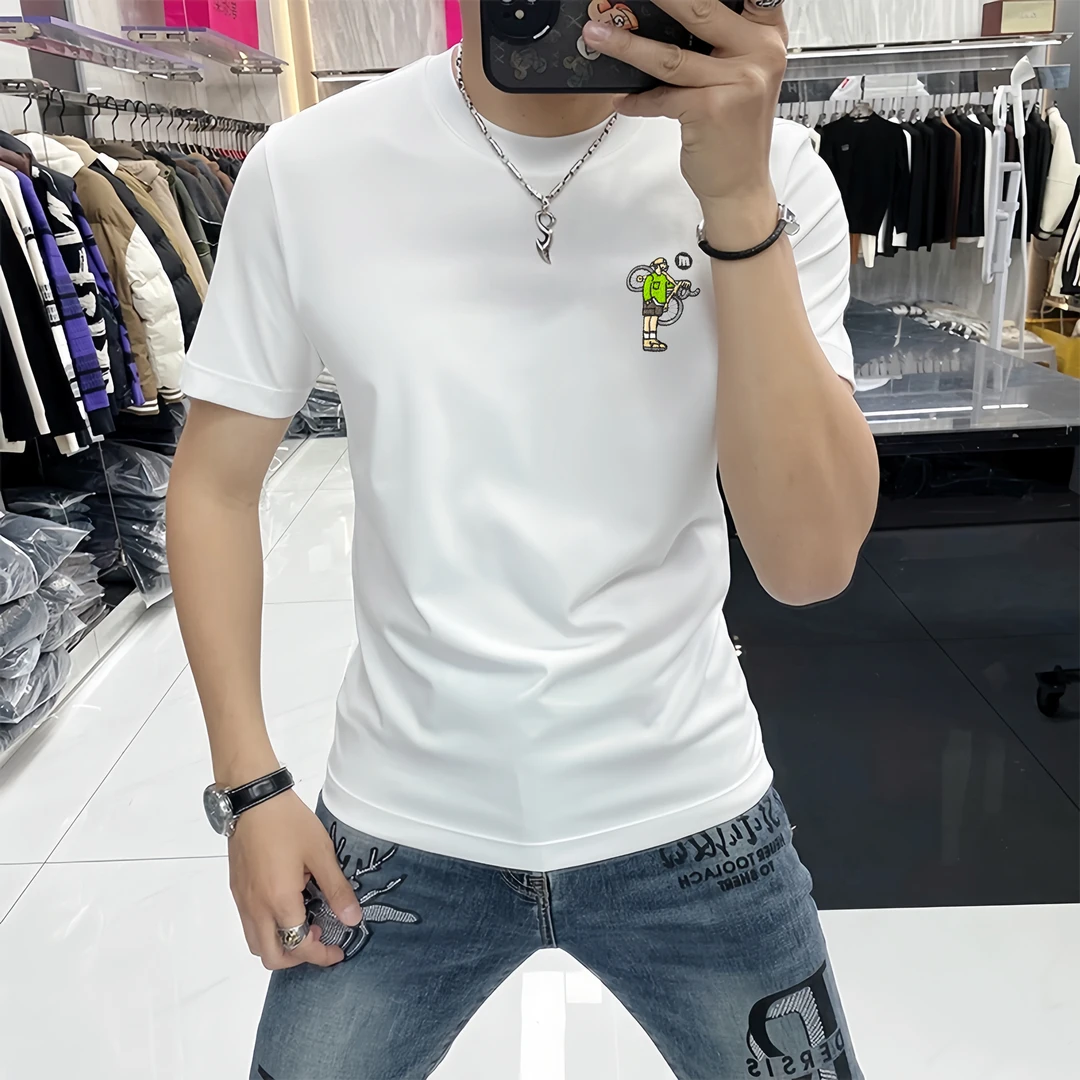 欧货轻奢潮牌男刺绣上衣短袖夏季新款百搭时尚高端英伦风简约T恤