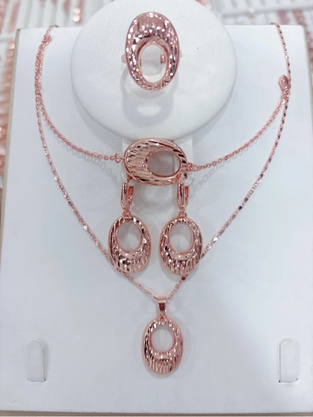 铜合金耳饰 039蛋形镂空耳环戒指吊坠项链手链四件套首饰