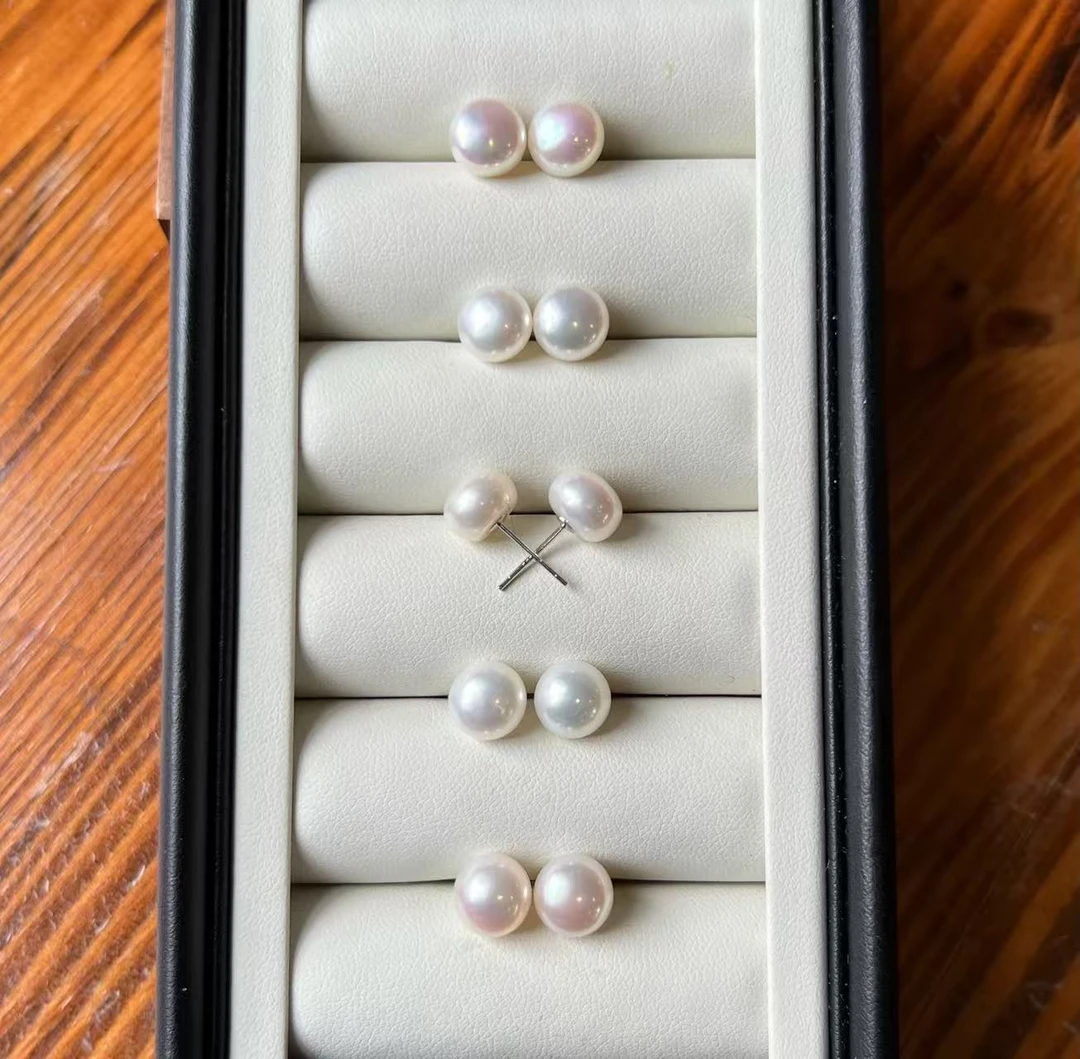 【双11大庆】【真珠佳人】S925银淡水无核珍珠耳钉8-9MM（非正圆）