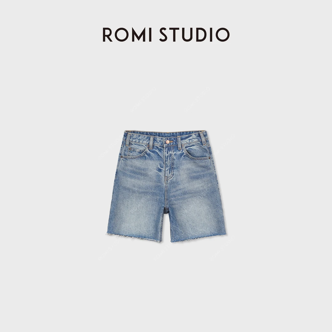 ROMI STUDIO“率性丹宁”新疆棉水洗高腰五分牛仔短裤 RWDSX83131