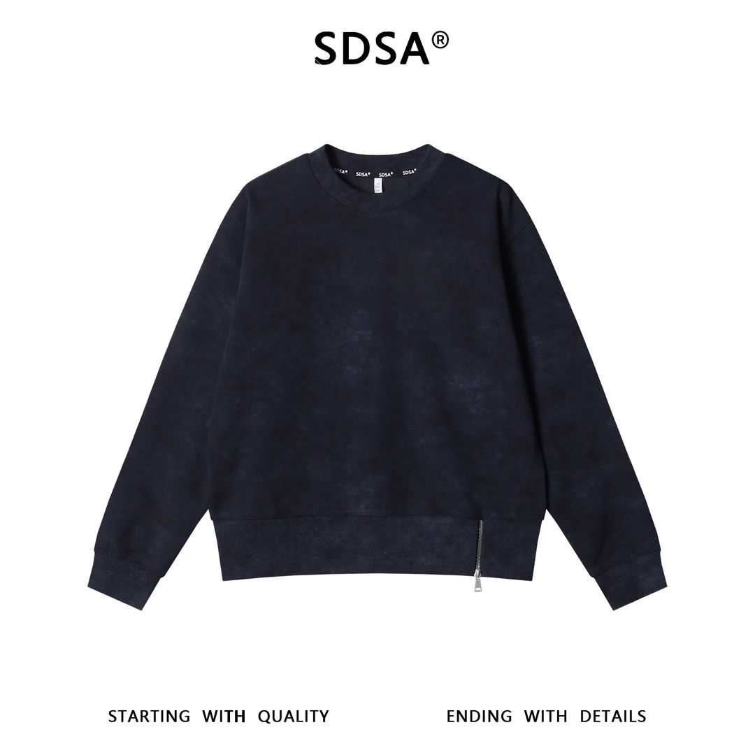 SDSA男士秋冬新款痞帅男装韩版简约扎染下摆拉链圆领卫衣百搭时尚