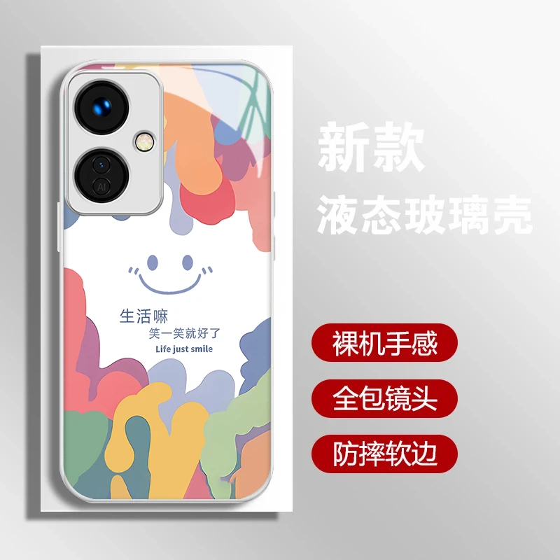 适用荣耀400系列涂鸦微笑金属漆水凝防摔保护手机壳