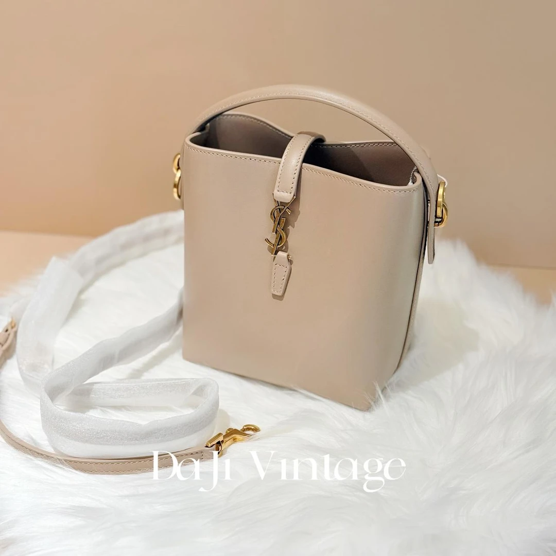 大吉中古/ysl 深米色mini水桶斜挎包
