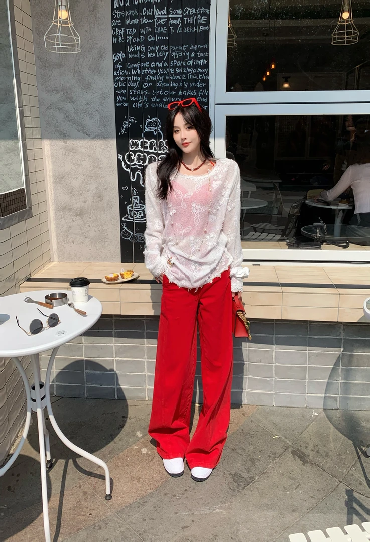 SISTER姐妹家【蕾丝网纱】早春宽松百搭立体勾花镂空叠穿神器上衣女