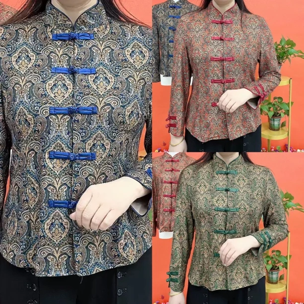 春季新款立领盘扣妈妈衫