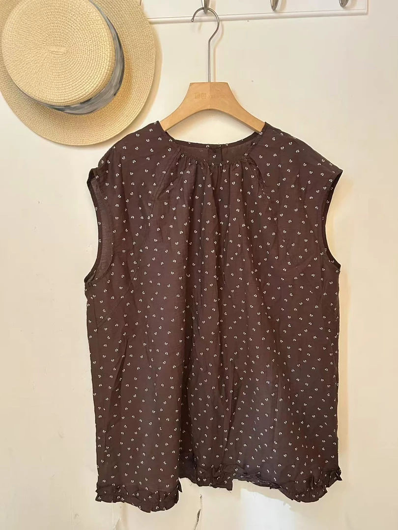 韩系麻料蝴蝶结无袖小衫