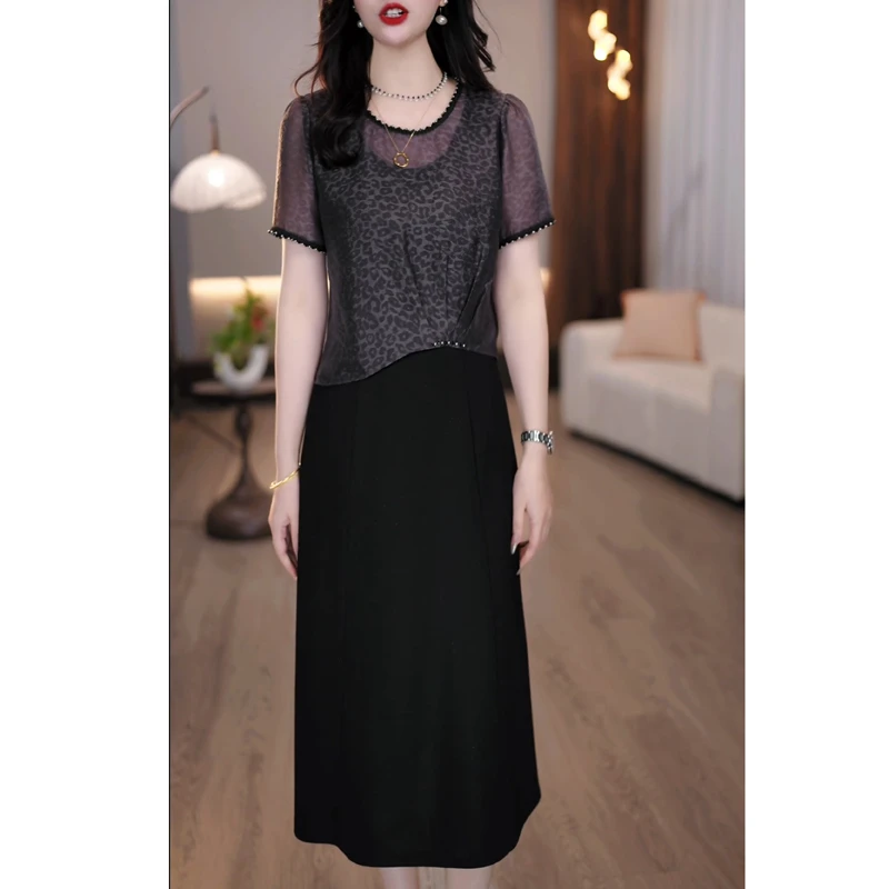 设计感百搭气质舒适时尚2025夏季豹纹短袖小衫+背心连衣裙两件套