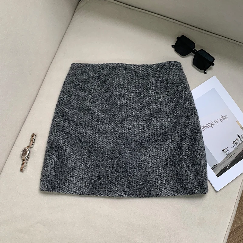 【南油子宸】韩系纯色高级灰短裙时尚百搭秋冬毛呢半身裙女802084