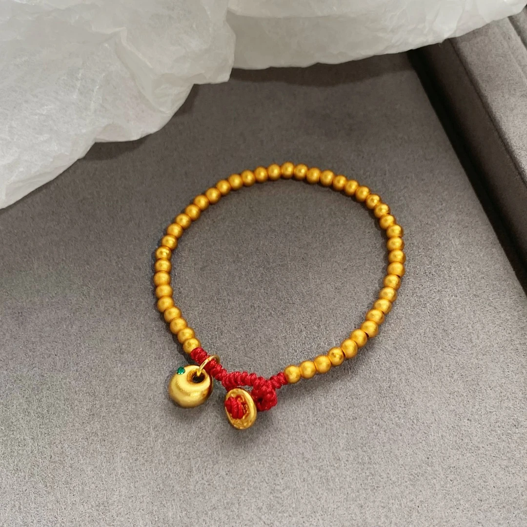 铜合金布艺手链 新中式时尚百搭金色小胖福红绳手饰品