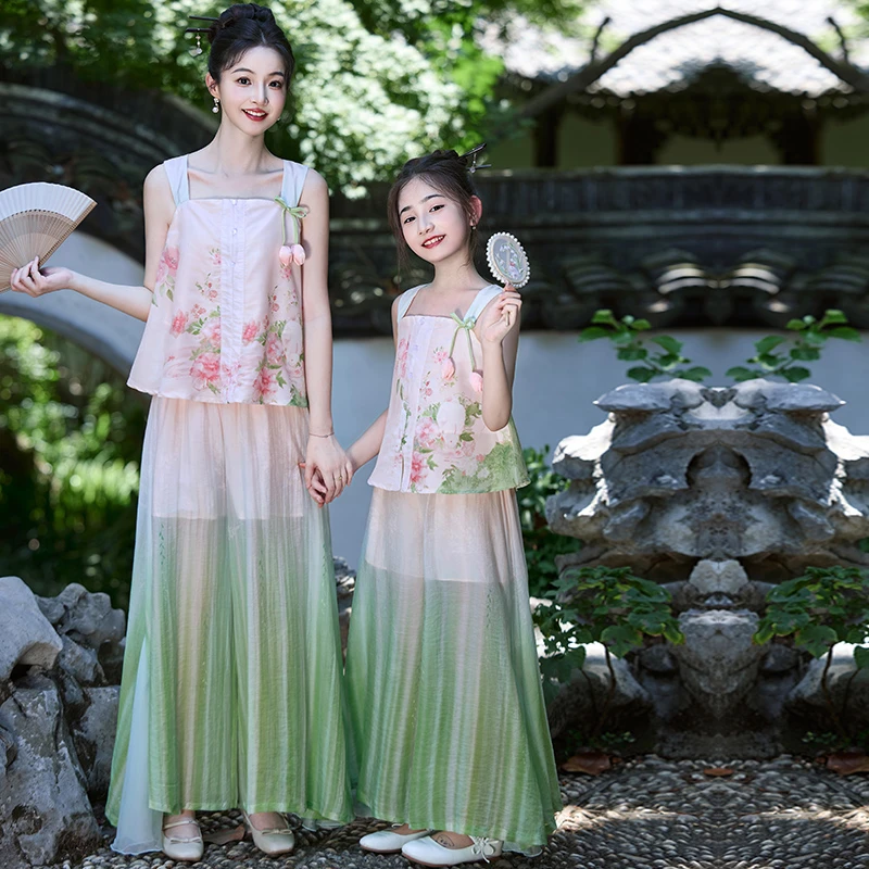 女童汉服新中式2025夏季新款儿童国潮改良吊带国风裙裤母女亲子装