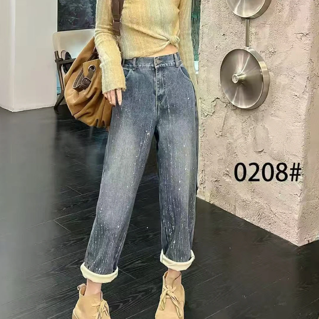 YY大码(闪闪裤)时尚高级感气质加绒重工设计牛仔裤