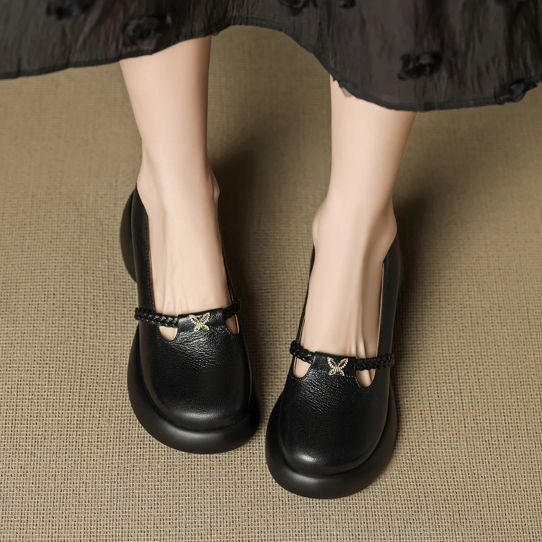 浅口单鞋潮流四季流行时尚百搭黑色复古厚底英伦风方头圆头舒适